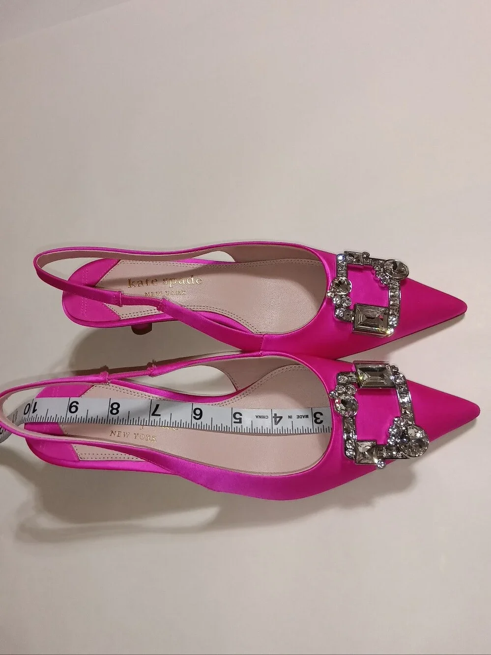 Kate Spade Renata Hot Pink Satin Slingback Pumps With Crystle Buckles Size 7